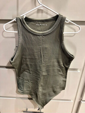 Abercrombie & Fitch Ribbed Scoop Neck Bodysuit Olive Green
